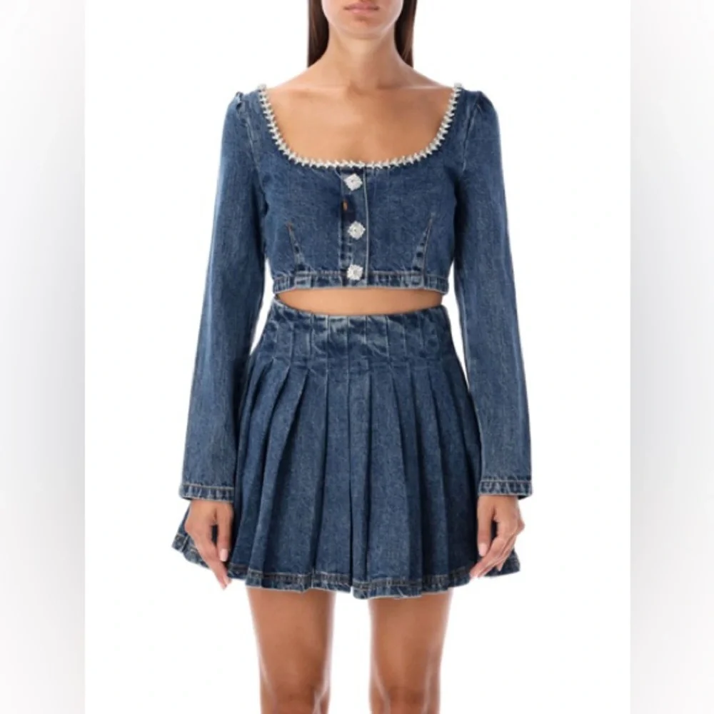 SELF-PORTRAIT Crystal-Embellished Denim Top Size 6 NWT - Picture 11 of 13